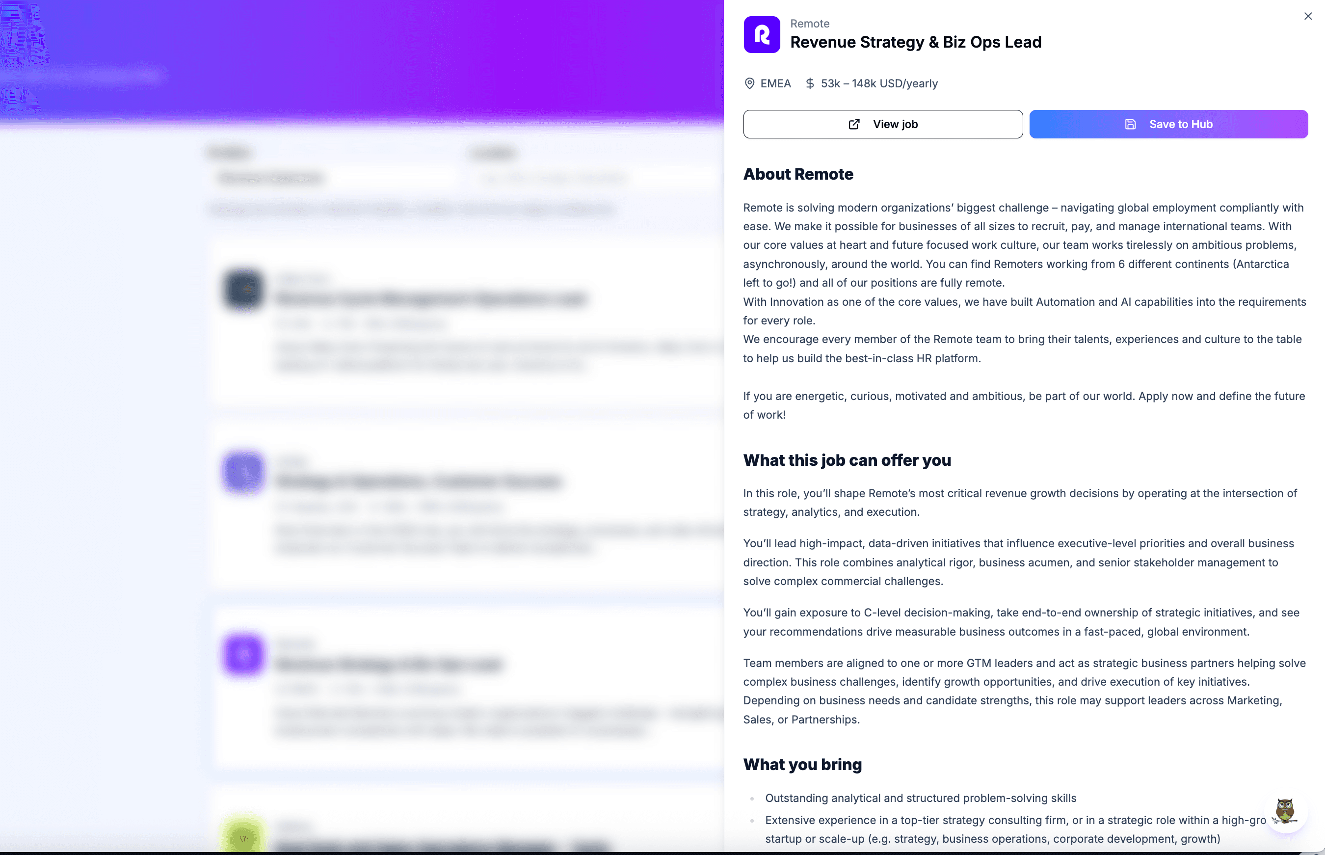 BuhoPilot Job Search results with position and location filters and job cards